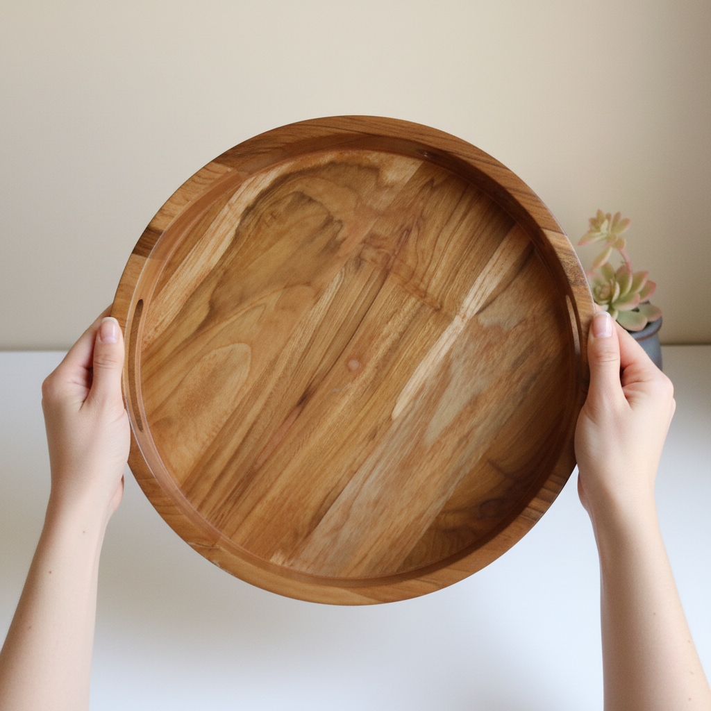 Round Wooden Serving Tray - Image 3